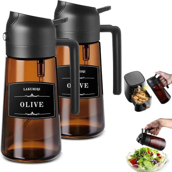 2-in-1 Glass Oil Sprayer Dispenser 16oz Leakproof Olive Oil Bottle for Cooking Air Fryer Salad BBQ 260525