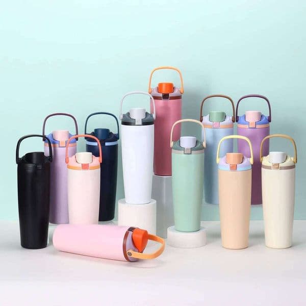Insulated Water Bottle Straw Double Wall Vacuum Thermos Cup Leakproof Hot/Cold Drink for Gym Office Camping Car Travel Mug 26L0527