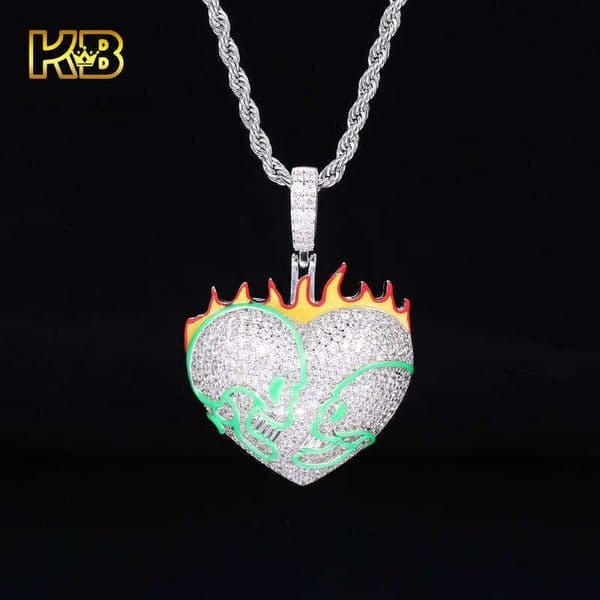 Men's Hip-Hop Luminous Skull Heart Pendant Necklace Enamel Plated sterling silver Fashion Accessories 66