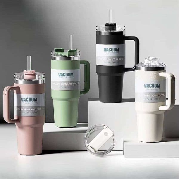 Stainless Steel Travel Mug 40Oz with Handle Vacuum Insulated Iced Coffee Cup BPA Free Lid Straw Long-Lasting Cold Retention 26L0527