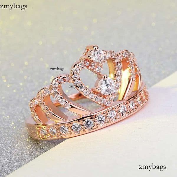 Classical Jewelry Crown Wedding Band Ring for Women Sterling Sier&Rose Gold Filled White Sapphire CZ Dia Finger Rings Gift