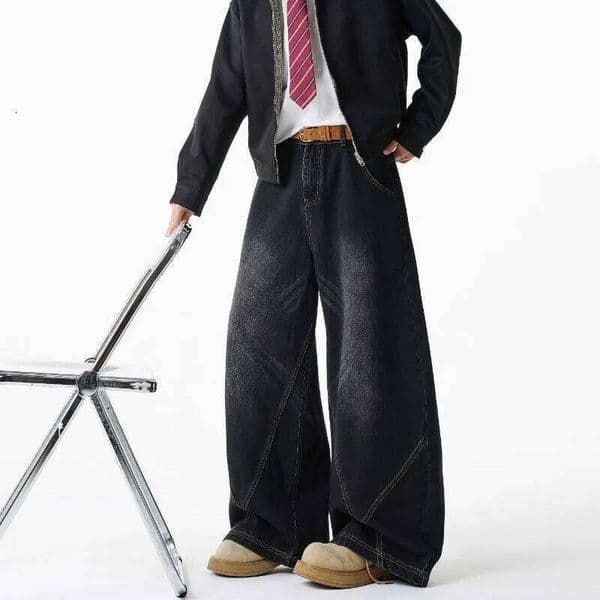 2026 New Men American Retro Baggy Jeans Washed Deconstructed Wide Leg Pants Casual Hip Hop Street Style Oversized Denim Trousers