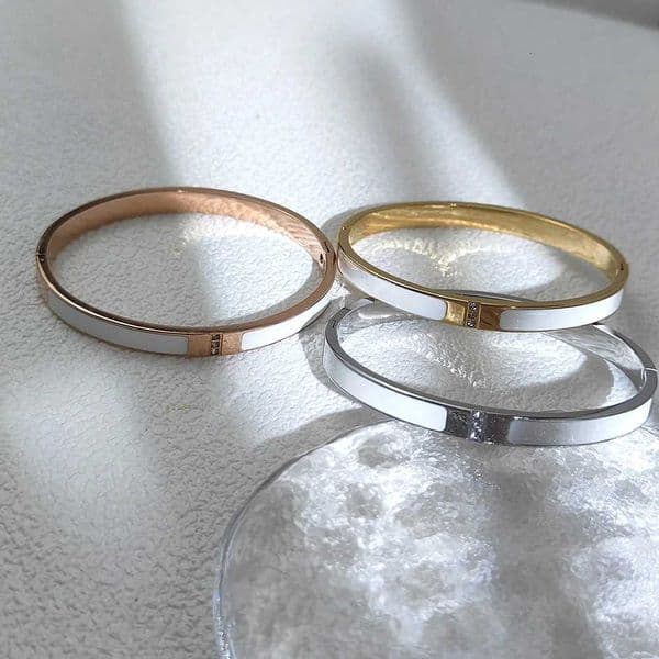 Luxury Colorful White Black Enamel Bangles Bracelets for Women Party Gift Fashion Bangles Original Stainless Steel JewelryT260527