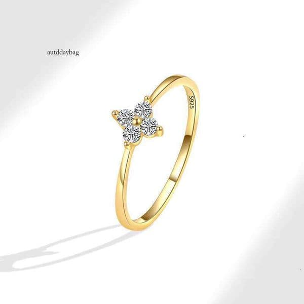 S Silver 14k Gold Plated Women's Fine moissanite Four-Leaf Clover Ring Luxury Jewelry Set Gift