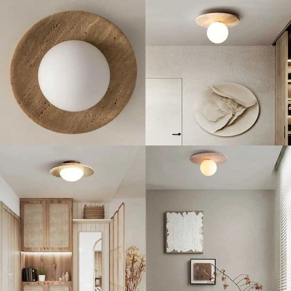 Nordic Travertine Wooden Art LED Ceiling Lights Entrance Aisle Corridor Balcony Living Room Bedroom Dia25cm Stone Ceiling Lamp W260527