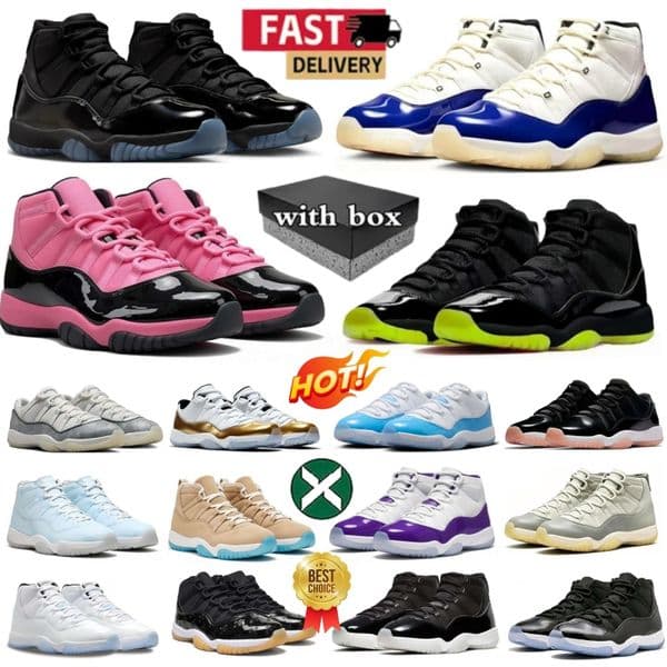 With Box 11 Gamma Blue 11s Basketball Shoes Men Womens Rare Pearl Cherry Cool Grey Inner Beast Cement Cap and Gown UNC Bred H-Town Mojave Space Jam Mens Sports Sneakers