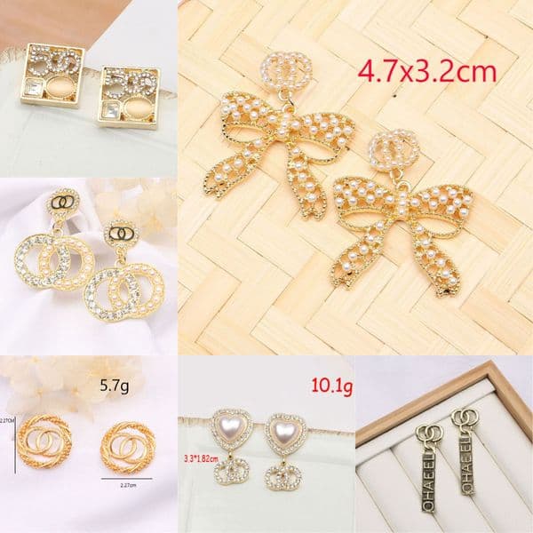 20Style 925 Silver C- Letter Earrings Stud Designer for Woman Geometry Crystal Rhinestone Pearl Earring Fashion Wedding Party Designers Jewerlry Gifts