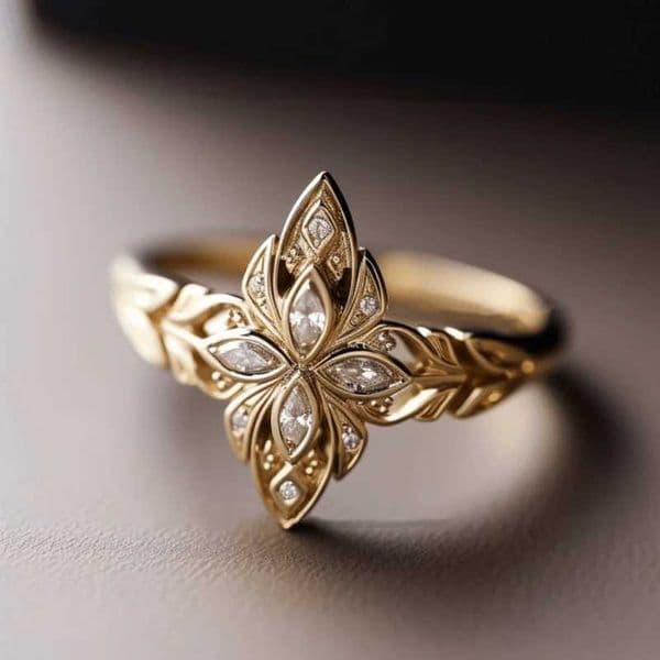 Fashionable and Trendy Gold Color Hollow Carved Pattern Womens Ring Sparkling Inlaid Zircon Daily Party Jewelry Gift L260527