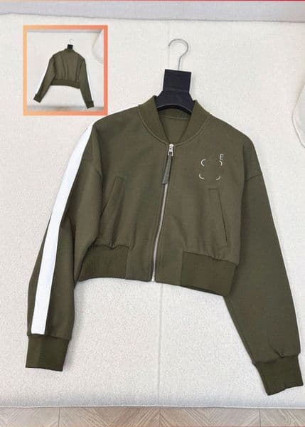 Designer Womens Cropped Bomber Jacket Luxury Anagram Logo Embroidery White Striped Sleeve Zip Up Baseball Jacket Zip Up Casual Streetwear Coat