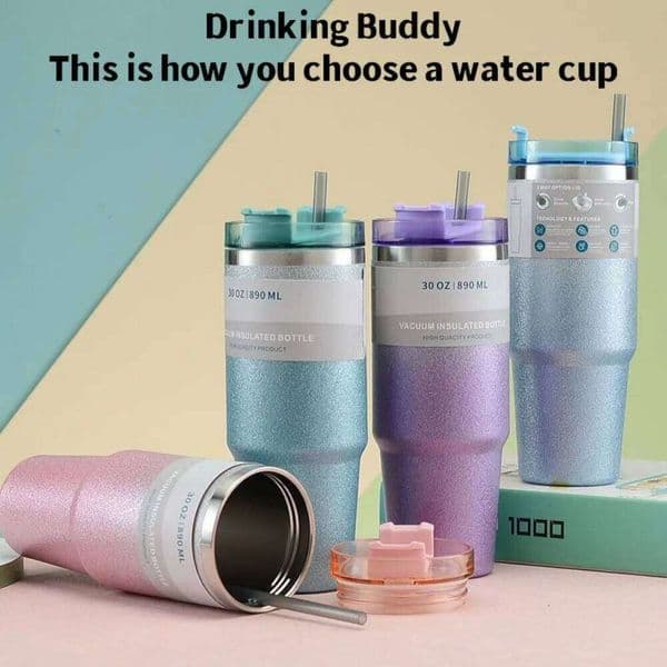 20oz/30oz 600/890ML Stainless Steel Vacuum Flask With Straw Leakproof Car Outdoor Sports Thermal Insulated Coffee Mug 26L0527