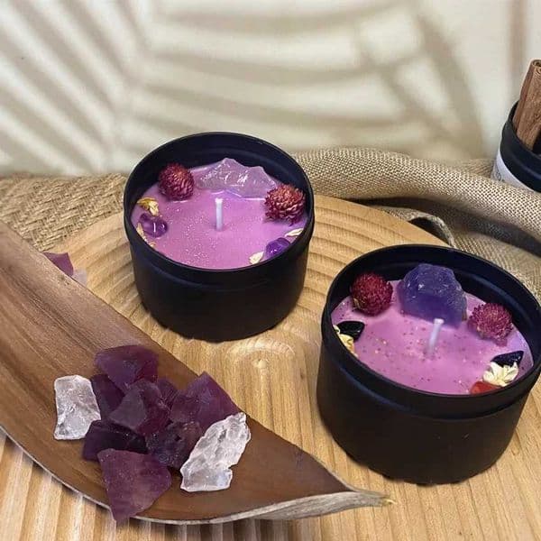 Dry Flower Crystal Stone Aratherapy Candle Black Tin Can He DecorationJ260527