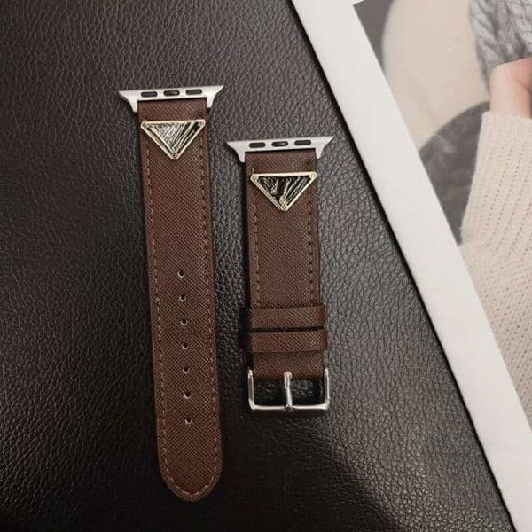 PRA Luxury Watch Band Suitable For Iwatch Watch Triangle Logo Leather S9 Ultra Watch Strap S8 S7 Strap Accessories 40 41 42 44 45 49mm Smart Watch