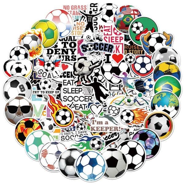 50Pcs Cartoon Soccer Stickers for Kids Waterproof Sports Decals for Notebook Scrapbook Laptop Water Bottle Y260526