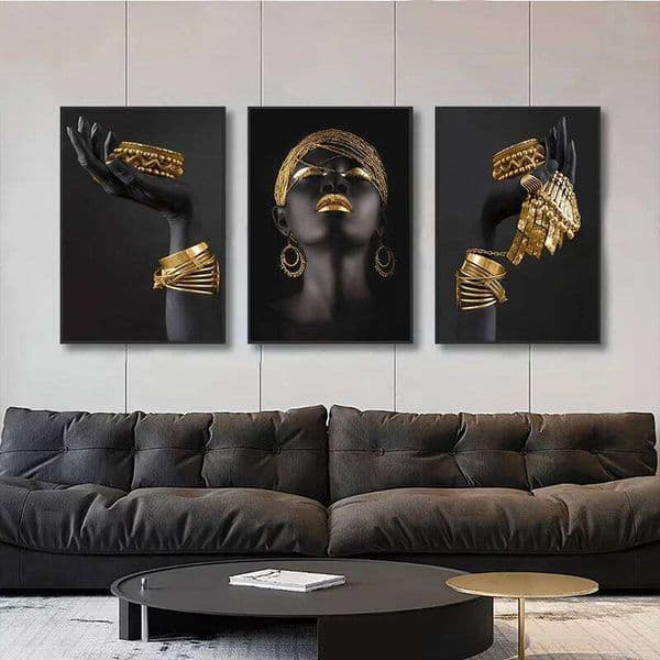 African Wall Art Posters And Print Big Black Woman Holding Gold Jewelry Canvas Painting Picture For Living Room Home Decor W260527