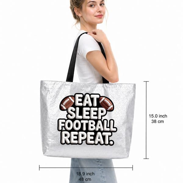 Eat Sleep Football Repeat Tyvek Tote Bag Waterproof Large Capacity Sports Shoulder Shopper Casual Fan Handbag
