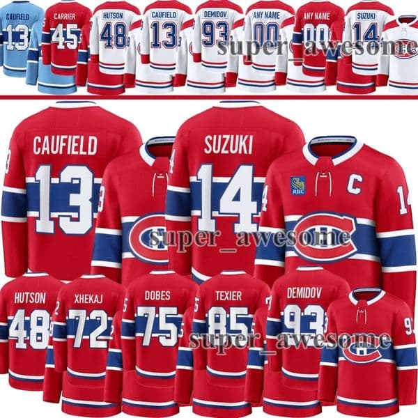 Montreal Canadien Hockey Jersey Cole Caufield Nick Suzuki Ivan Demidov Lane Hutson Juraj Slafkovsky Jakub Dobes Arber Xhekaj Alexandre Texier Carrier Gallagher
