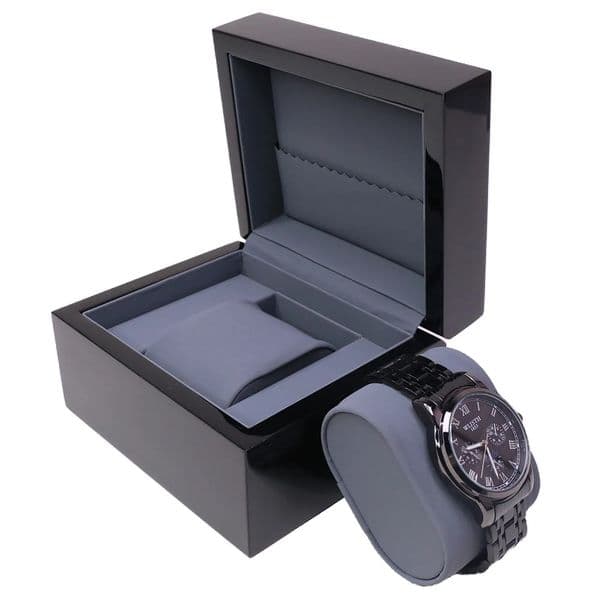 y Wood Wooden Black Piano Glossy Lacquer Watch Packaging Box with Leather Pouch Ready to Ship Watch Cases 260526