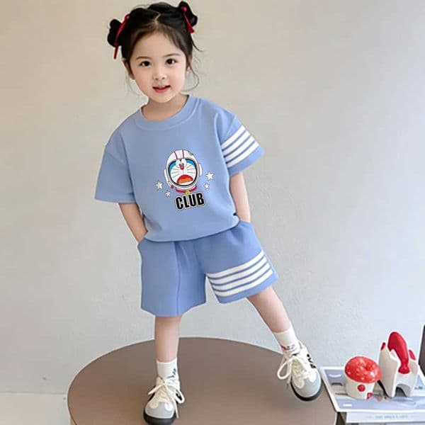 Short-sleeved shorts two-piece set for boys and girls four-bar suit childrens new summer cartoon print L260521BMZZ