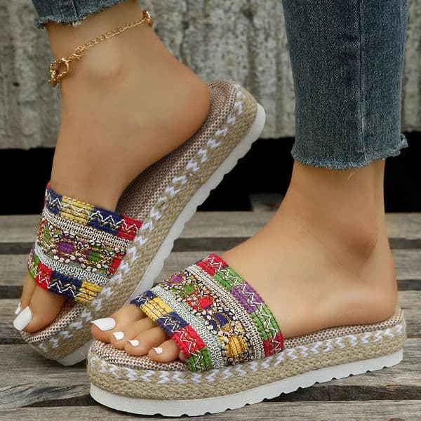 Weave Womens Slippers Platform Summer Shoes for Women Beach Casual Heeled Sandals Bohemian Handmade Ladies Espadrilles 260525
