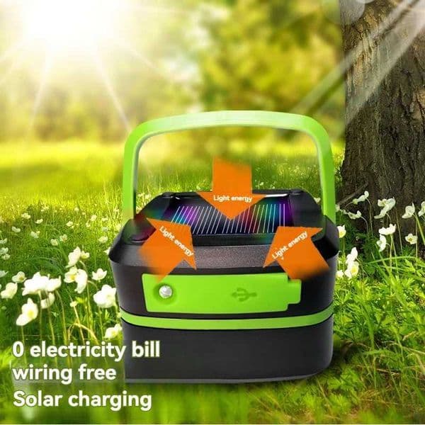 Solar-Powered Camping Light with Emergency Power Bank Flashlight - 3-in-1 Outdoor LED Lamp for Hiking/Tent Use M260527