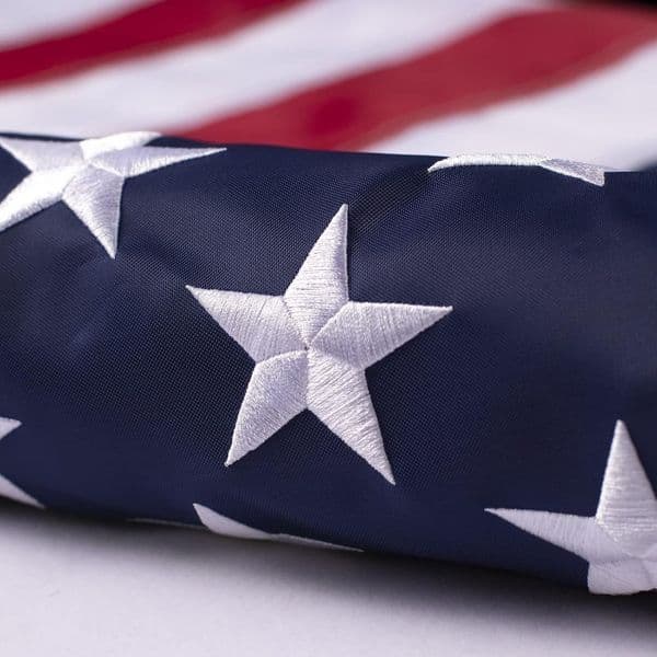 Multi-piece American Flag for Outside 2X3 FT, Deluxe Heavy Duty, All Weather High Wind USA US Flag with Embroidered Stars, Sewn Stripes, Brass Grommets