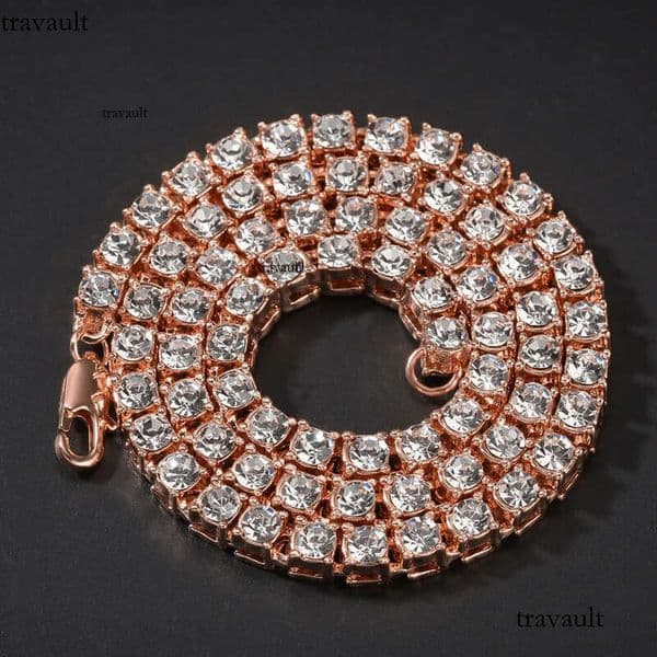 Mens Dia Iced Out Tennis Gold Necklaces Fashion Hip Hop Jewelry Moissanite Chain Necklace 3mm 4mm 5mm