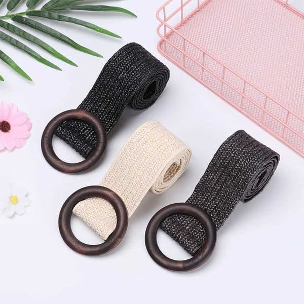1PC Women Fashion Casual Straw Belt Round Wooden Buckle Elastic Waist Chain Belly Necklace Body Jewelry Dress Shirt Accessories M260527