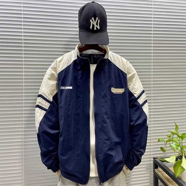 Mountain-style patchwork color-block stand-collar jacket for men spring and autumn trendy brand loose-fitting versatile casual sports jacket for teenagers L260528