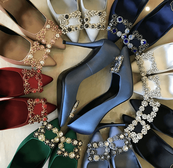 New style European-style red high-heeled wedding shoes, thin heel crystal pointed toe single shoes, shallow-toe wedding single shoes