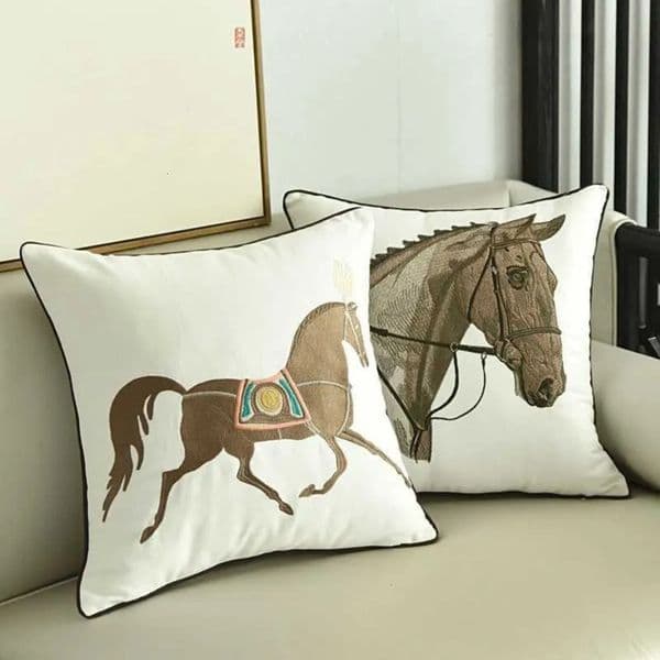 2026 cologne Luxury Creative Horse Cotton And Linen Case For Home Decoration Living Room Sofa Embroidery perfume Cushion Cover 45X45cm Free Shipping 6 13 9