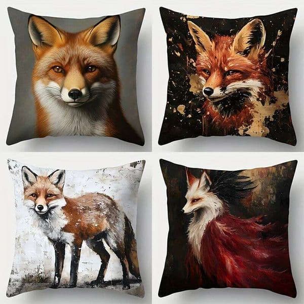 Artistic Rustic Splatter Paint Winter Fox Art Throw Pillow Cases Cozy Home Decor Cushion Covers for Couch Bed, W260528