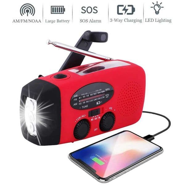 Solar Hand Crank Powered Camping Light With AM/FM Radio Outdoor 2000mAh USB Charging Multifunctional Hand Dynamo LED FlashlightR260528