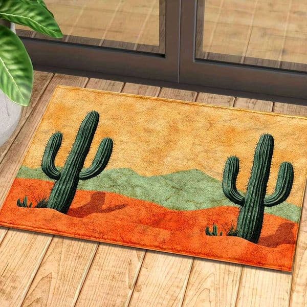 VIKAMA Orange Desert Cactus Doormat Welcome Bathroom Mat Winter Warm Rug Bedroom Carpet For Live Room Home Decor 26L0528