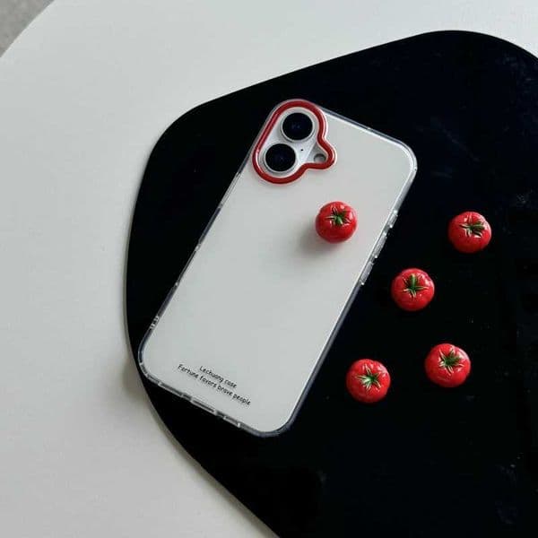 Korean Minimalist English 3D Red Tomato Cute Phone Case For iPhone 17 Air 16 15 14 13 12 11 Pro Max Plus Y2K Niche Simple Cover Z260528