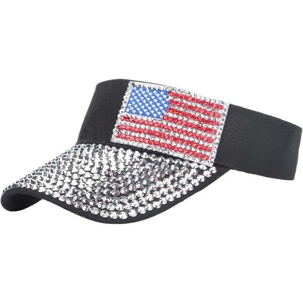 2026 new Rhinestone Sun Visor American Flag Bling Open Top Cap Fashion Hip Hop Street Dance Tennis Visors Breathable Summer UV Protection H