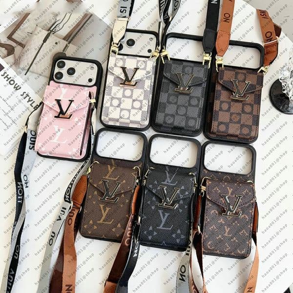 Designer Caviar Leather Flip Phone Case For iPhone 17 Pro Max Case iPhone 16 Pro Max 12 13 11 15 Plus 16 Plus Samsung S25 Ultra S24 Plus s23 s22 Case Card Holder Wallet Cover
