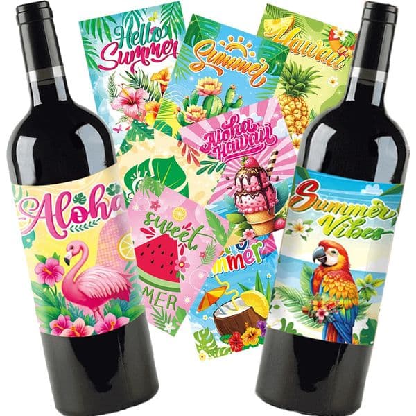 9pcs Hawaii Themed Party Wine Bottle Stickers Pink Flamingo Pineapple Summer Beach Supplies Decoration 4025inch 260527