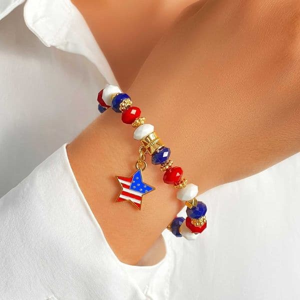 USA Flag Red Blue White Bracelet Simple Star Pendant Fashion Personality High Quality Charm Bracelet Daily Casual Jewelry H260528