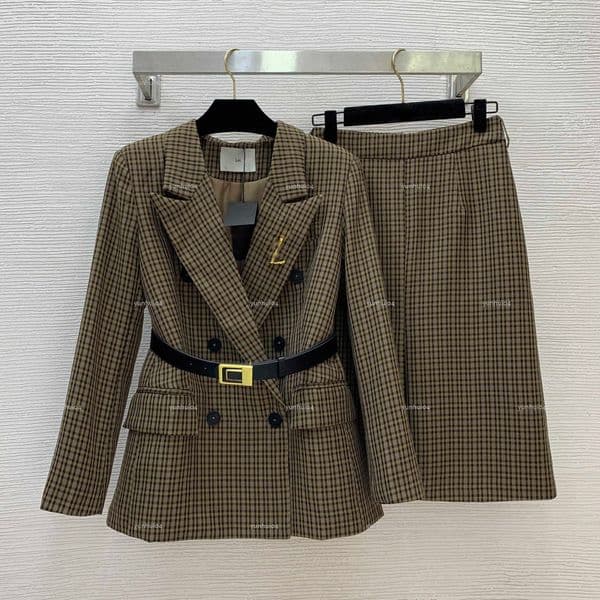 Popular commute women two-piece set Spring lady coat women designer clothes double breasted lapel suit jacket+mid length high waisted skirt A796X16N089