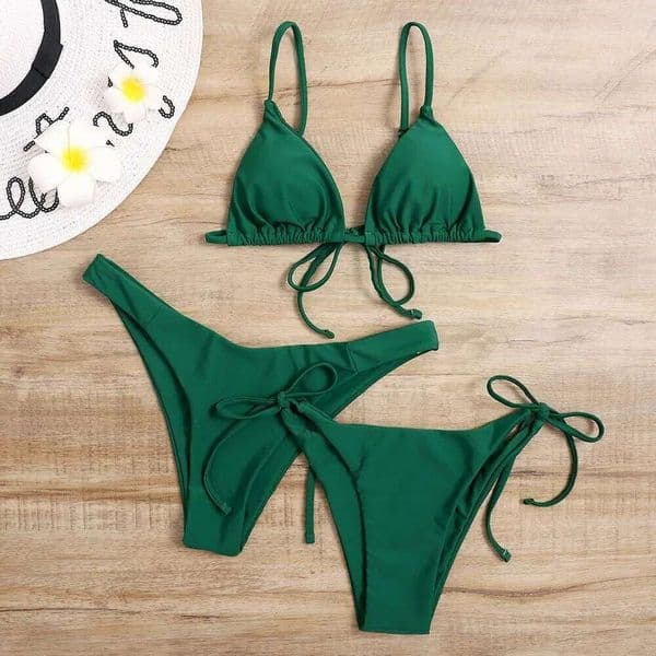 Sexy 3 Piece Bikini Set Women Solid Blue Purple Push Up Bandage Triangle Swimsuit Brazilian Beach Bathing Suit Swumwear Biquini 26L0528