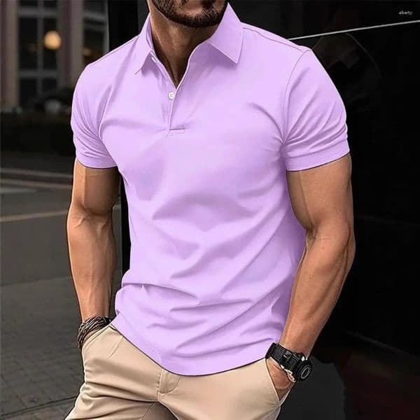 Men's Polos Summer POLO Shirt Solid Color Casual Button-down Lapel Short Sleeves