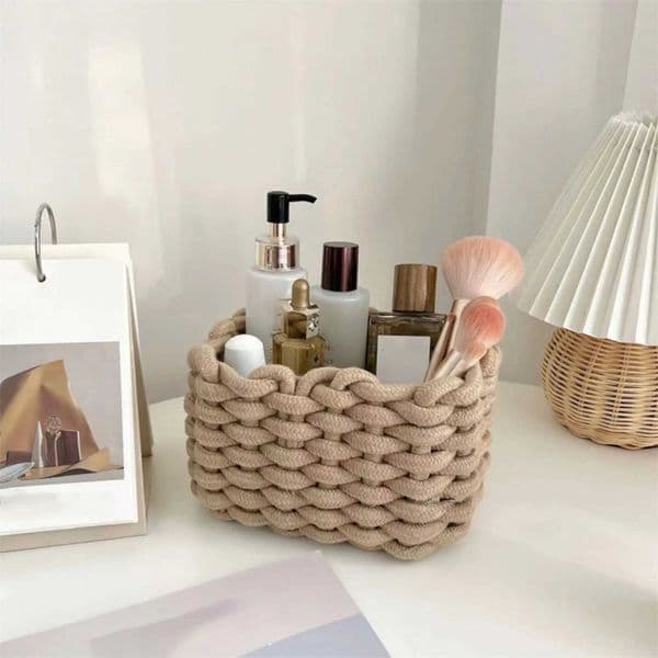 Handmade Cotton Organizer Basket Vegetable Platter Tabletop Flat Tray for Bread Candy Fruit VegetableJ260527
