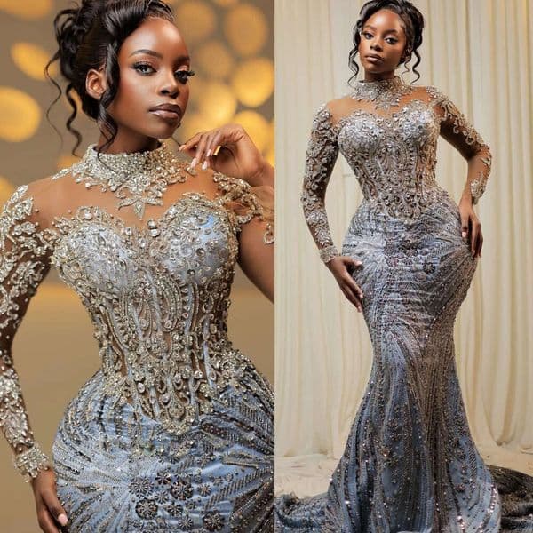 2026 Aso Ebi Silver Mermaid Prom Dresses Beaded Crystals Sequined Evening Formal Party Second Birthday Engagement Reception Gowns Dress For Special Occasions