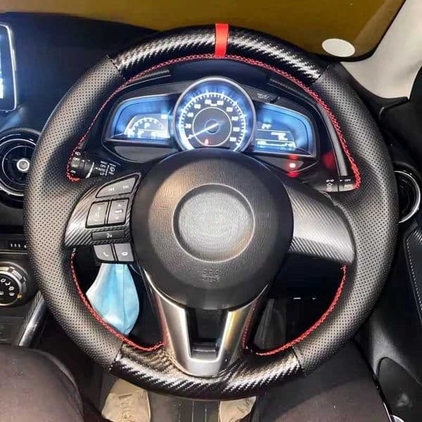 DIY Steering Wheel Cover Custom Leather Carbon Fiber Interior Fit for Mazda 3 Axela Mazda 6 Atenza Mazda 2 CX-3 CX3 CX-5 CX5