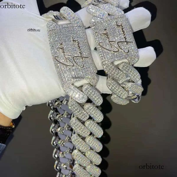 Custom VVS Moissanite Iced Out for Men Heavy Solid Sier Gold Plated Dia Rapper Necklace Cuban Link Chain b1