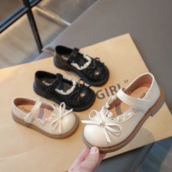 Girls Mary Jane Shoes Toddler Kids Bow Lace Princess Flats Soft Non-slip Leather Shoes for Daily PartyT260528