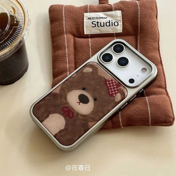 Korean ins Cute Bow Brown Cear Cartoon Phone Case For iPhone 17 AIR 16 15 14 13 12 11 Pro Max Plus Y2K Exquisite Cover Z260528