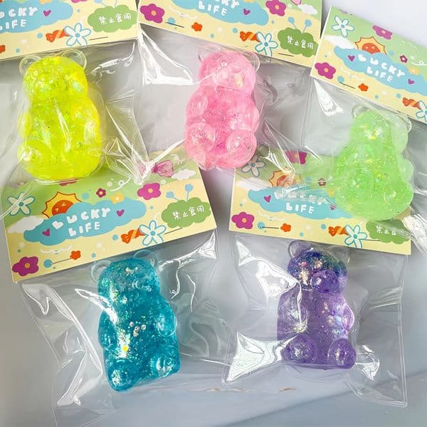 Needoh Gummy Bear Sensory Toys Malt Sugar Gold Powder Bear Squishy Students Stress Relief Slow Rebound Fidget Toys Purple/Pink/Green/Blue/Yellow By Sea..