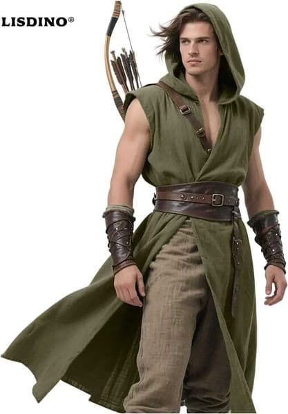 Mens Medieval Hooded Surcoat Renaissance Tabard Sveless Tunic Cloak Viking Come Holloween Assassin Cosplay L260528