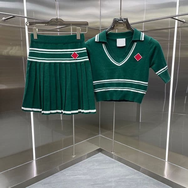Y2K Crop Women Jumper Skirt Dress Luxury Short Sleeve Knitted Dresses Summer Elegant Daily Street Style Vacation Polo Skirt Resort Wear